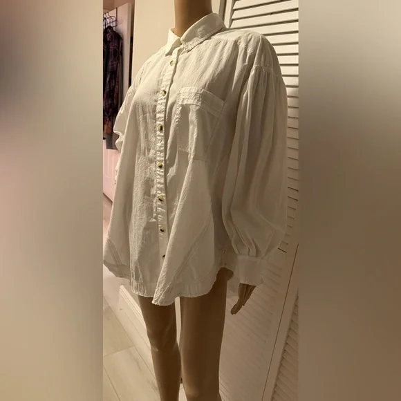 Free People We The Free Happy Hour Poplin White Oversized Button Down.